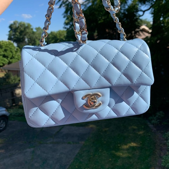 22S CHANEL  Blue Classic Mini Flap Bag Lambskin Rectangular 2022 GHW NWT - Picture 1 of 15